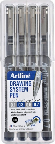Fineliner Artline set met 0.1-0.3-0.5-0.7mm zwart