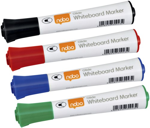 Viltstift Nobo whiteboard Glide rond ass 3mm blister à 4st