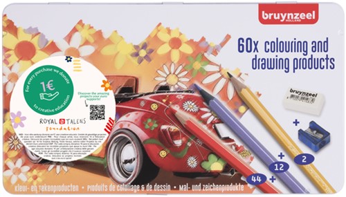 Tekenset Bruynzeel Super Sixties Kever blik à 60 kleuren