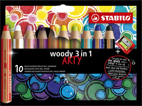 Kleurpotloden STABILO Woody 880/10-1-20 etui à 10 kleuren met puntenslijper