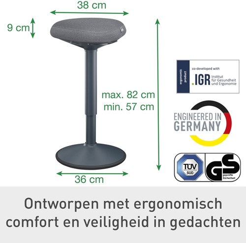 Actieve zit-stakruk Leitz Ergo met gasveer 57-82cm zwart-3