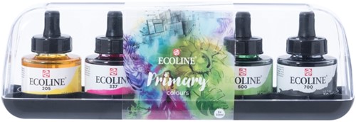 Inkt Talens Ecoline met pipet primary set à 5 ass