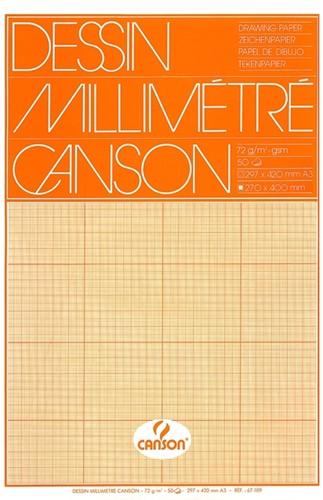 Millimeterpapier Canson bruingeel bedrukt 50vel 72gr A3 wit
