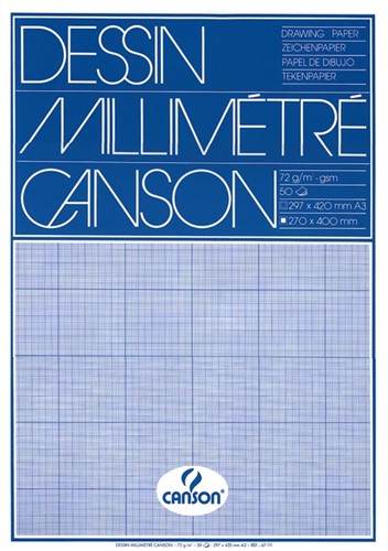 Millimeterblok Canson A3 blauw 50 vel