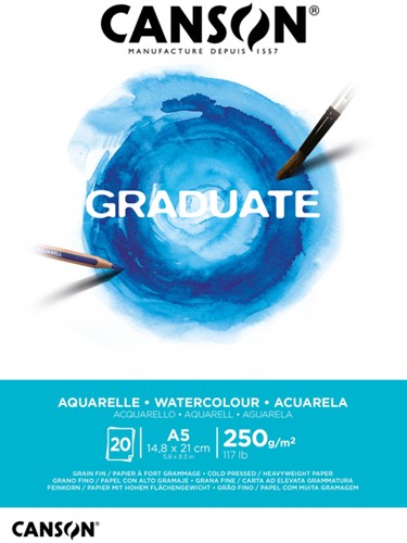 Aquarelblok Canson Graduate A5 250gr 20vel