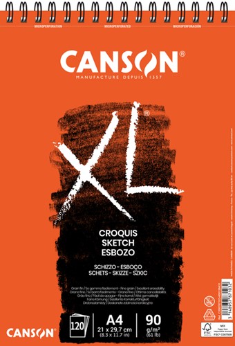 Schetsblok Canson XL Croquuis A4 90gr spiraal 120vel