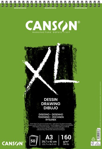 Tekenblok Canson XL Dessin A3 160gr spiraal 50 vel