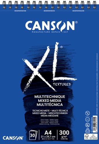 Aquarelblok Canson  XL Mix Media  A4 300gr 30vel spiraal