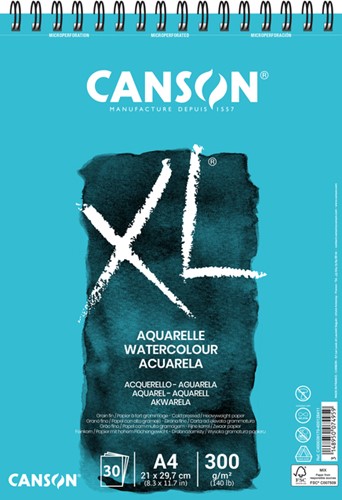 Aquarelblok Canson XL A4 30v 300gr spiraal