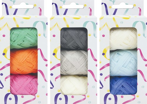 Lint raffia assorti: oranje, groen & roze