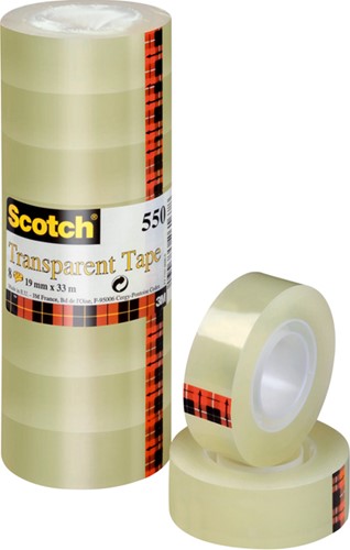 Plakband Scotch 550 19mmx33m transparant krimp 8rollen