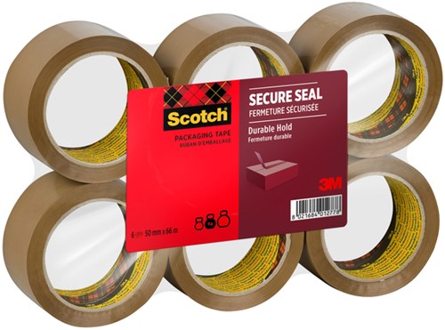 Verpakkingstape Scotch Secure Seal 50mmx66m bruin 6 rollen