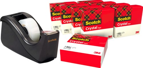 Plakband Scotch Crystal 600 19mmx33m 10rol + gratis C60 houder