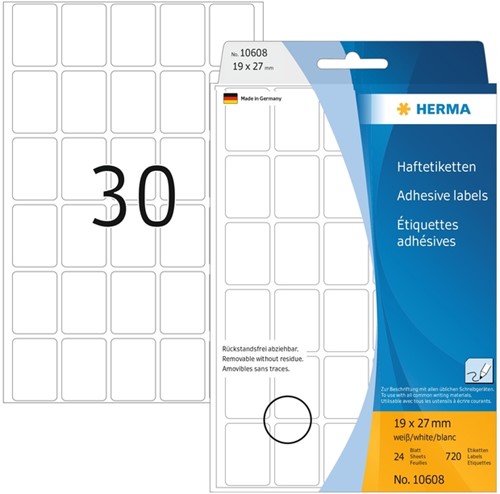 Etiket Herma 10608 19x27mm verwijderbaar wit 960stuks