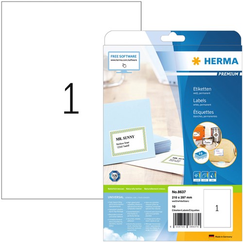 Etiket HERMA 8637 210x297mm A4 premium wit 10 stuks