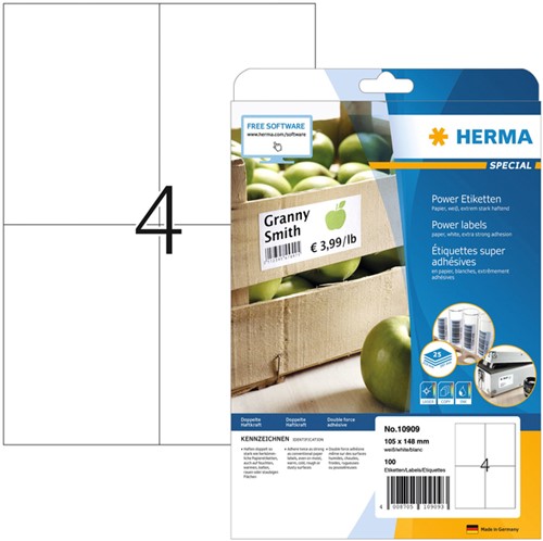 Etiket Herma power 10909 105x148mm A6 wit 100stuks