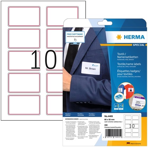 Naambadge etiket Herma 4405 80X50mm wit rood