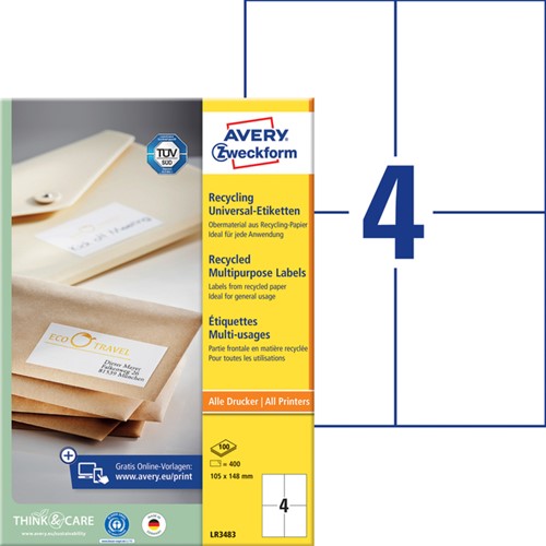Etiket Avery LR3483 105x148mm A6 recycled wit 400stuks-2