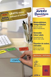 Etiket Avery L4790-20 38.1x21.2mm rood 1300stuks