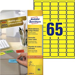 Etiket Avery L4793-20 38.1x21.2mm geel 1300stuks