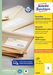 Etiket Avery LR3478 210x297mm A4 recycled wit 100stuks