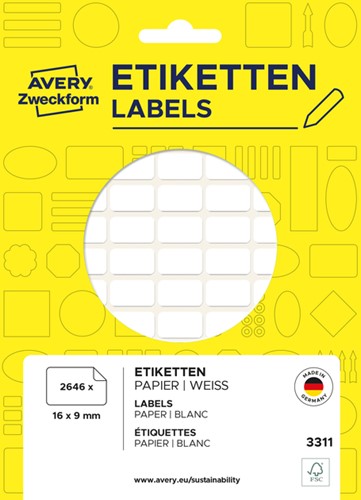 Etiket Avery Zweckform 3311 16x9mm wit 2646stuks