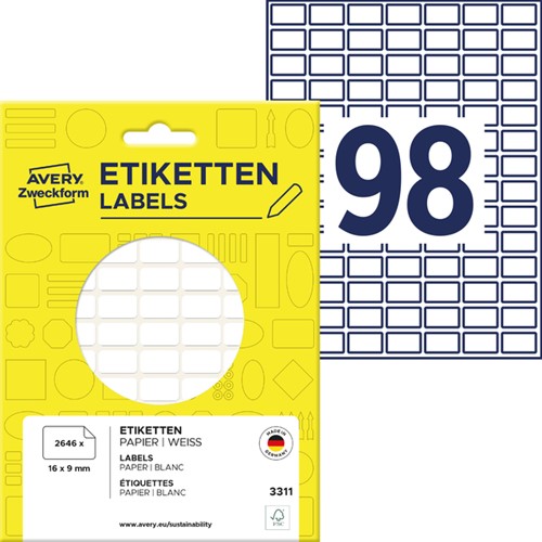 Etiket Avery 3311 16x9mm wit 2646 stuks-3