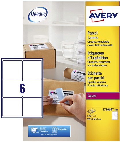 Etiket Avery L7166B 99.1x93.1mm blockout 600stuks