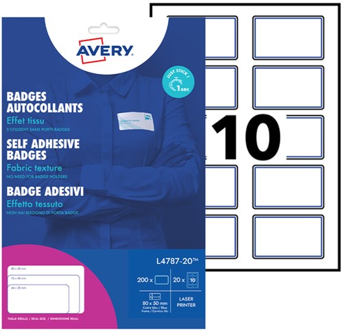 Naambadge etiket Avery L4787-20 80x50mm blauw kader 200stuks-2