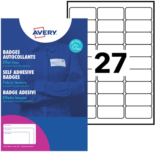 Naambadge etiket Avery L4784-20 63.5x29.6mm zk 540 stuks