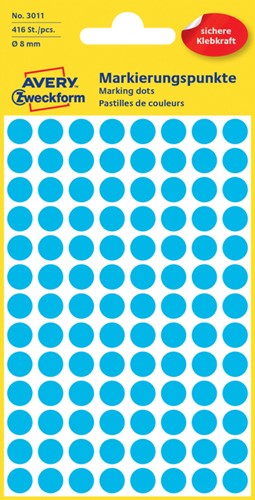 Etiket Avery 3011 rond 8mm blauw 416 stuks
