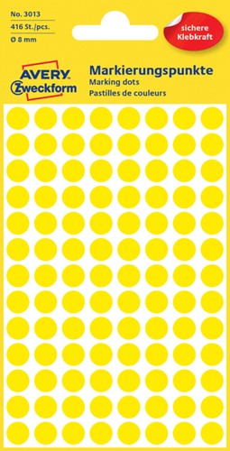 Etiket Avery Zweckform 3013 rond 8mm geel 416 etiketten