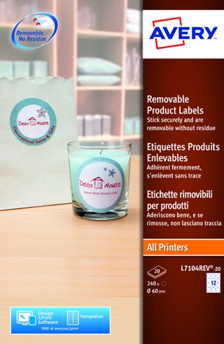 Etiket Avery L7104REV-20 60mm afneembaar wit 240stuks