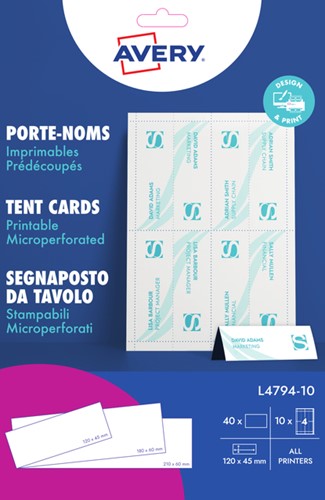 Tafelnaambord Avery L4794-10 120x45mm wit 40stuks