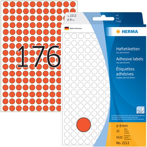 Etiket Herma 2212 rond 8mm rood 5632stuks-2