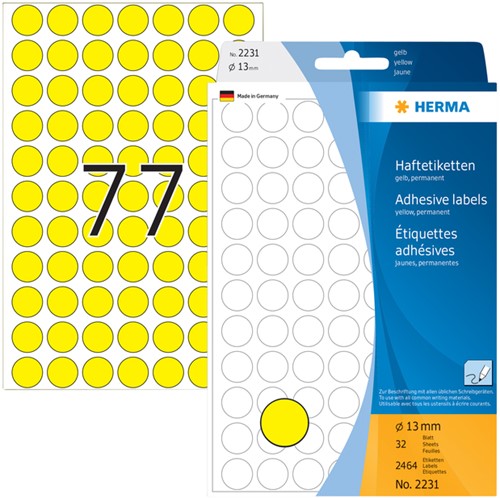 Etiket Herma 2231 rond 13mm geel 2464stuks-2