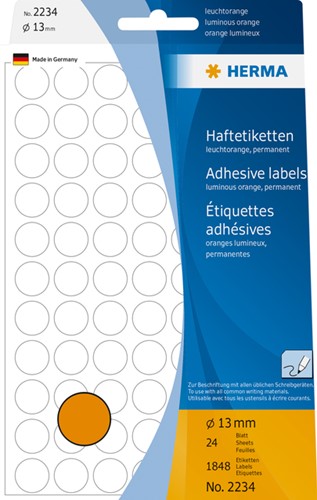 Etiket HERMA 2234 rond 13mm fluor oranje 1848 stuks