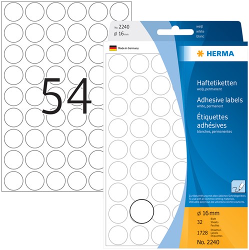 Etiket HERMA 2240 rond 16mm wit 1728stuks-3