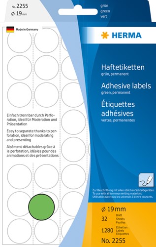 Etiket Herma 2255 rond 19mm groen 1280stuks