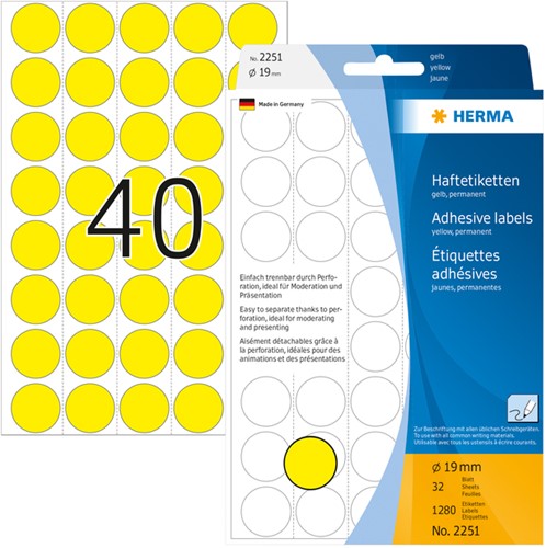 Etiket HERMA 2251 rond 19mm geel 1280 stuks-2