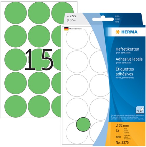 Etiket HERMA 2275 rond 32mm groen 480 stuks-2