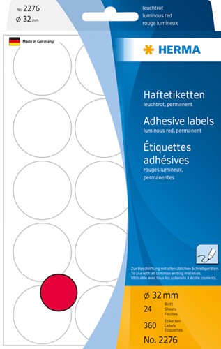 Etiket Herma 2276 rond 32mm fluor rood 360stuks