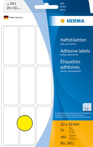 Etiket Herma 2411 20x50mm geel 480stuks