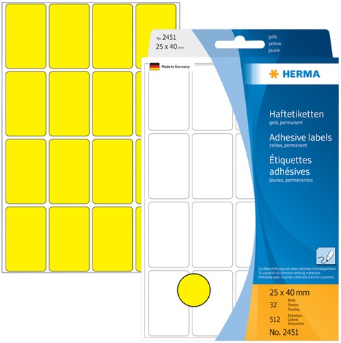 Etiket Herma 2451 25x40mm geel 512stuks