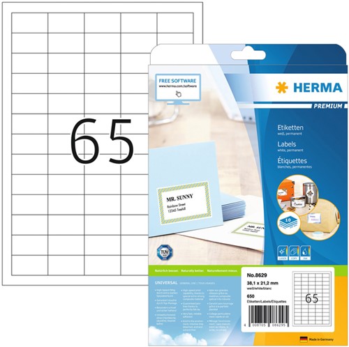 Etiket HERMA 8629 38.1x21.2mm premium wit 650 stuks