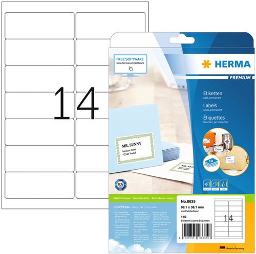 Etiket HERMA 8635 99.1x38.1mm premium wit 140 stuks