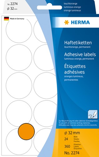 Etiket Herma 2274 rond 32mm fluor oranje 360stuks