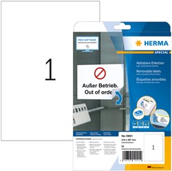 Etiket Herma 10021 210x297mm A4 verwijderbaar wit 25stuks