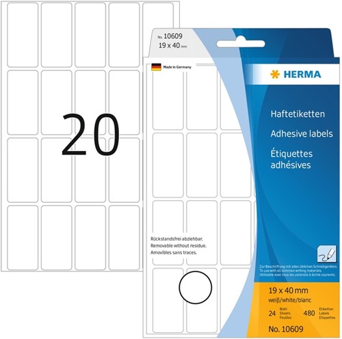 Etiket Herma 10609 19x40mm verwijderbaar 640stuks