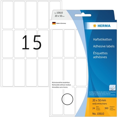 Etiket Herma 10610 20x50mm verwijderbaar 480stuks